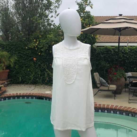 Halogen Lace & Crepe White Top Sz Medium - Picture 2 of 12